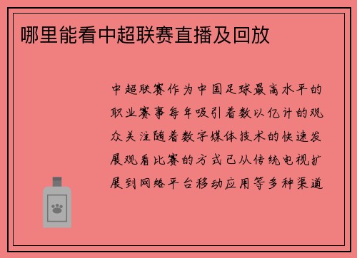 哪里能看中超联赛直播及回放